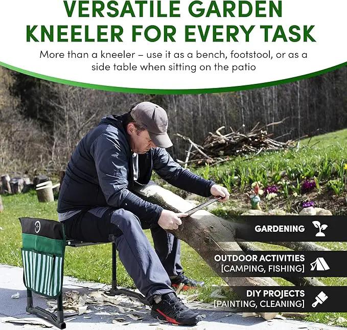 Garden Kneeler Seat Bench, Garden Kneeling Bench with Sunshade Umbrella, Ergonomic Handles, Folding Table, and Potting Mat, 10.2" Foam Knee Seat, Loading Capacity 330 Lbs by GreenHaven Gardens