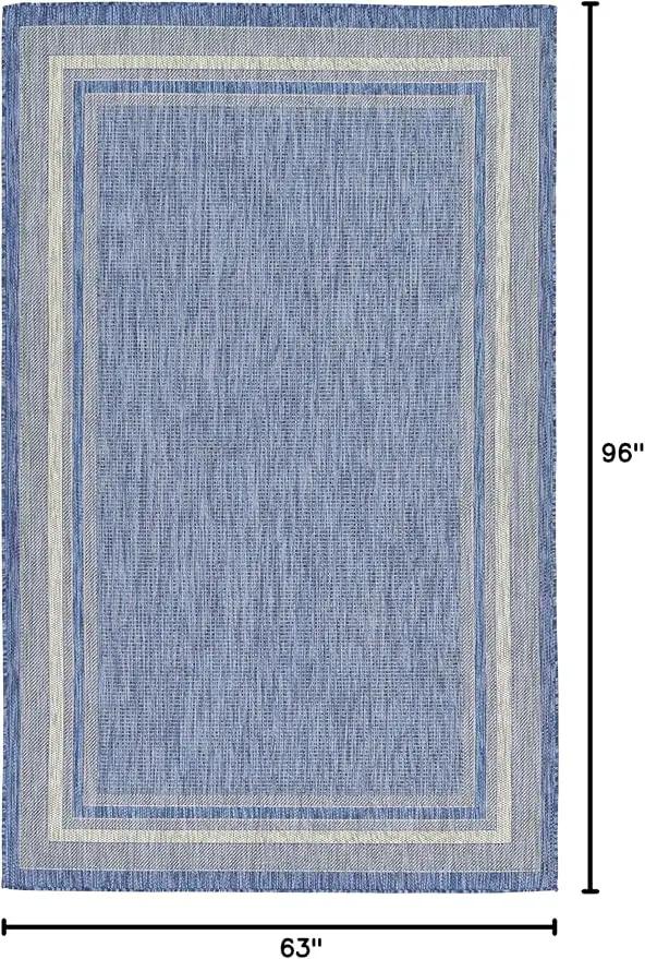 Unique Loom Outdoor Border Collection Area Rug - Soft Border (5' 3" x 8' Rectangle Blue/Ivory) by GreenHaven Gardens