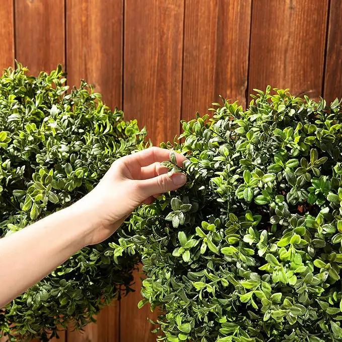 Premium 14" Diameter Artificial Boxwood Topiary – Set of 2 Faux Plants in Black Decorative Planters – UV-Resistant, Weatherproof, Realistic Outdoor & Indoor Greenery Accent by GreenHaven Gardens