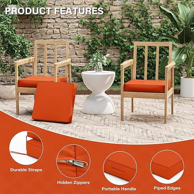 Patio Chair Cushions 17 X 16 X 3 Inch Waterproof Outdoor Seat Cushions for Patio Furniture, Outdoor Sofa Couch Pads with Ties & Handle, Set of 2, Orange by GreenHaven Gardens