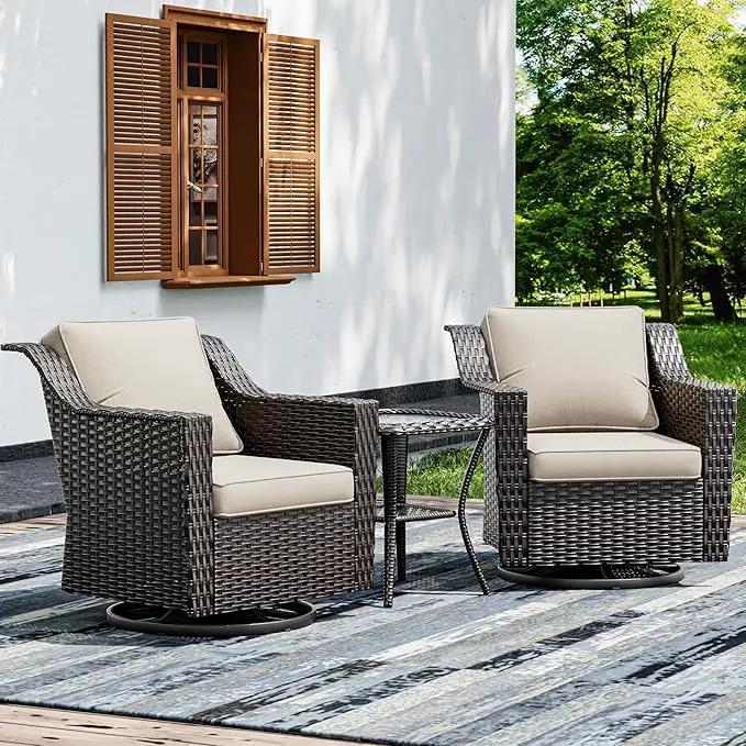 Joyside Wicker Patio Furniture Sets, 3 Pieces Upgraded Large Size Outdoor Furniture with 2 Patio Swivel Chairs and 1 Side Table, Thick Cushions, Wide Armrest by GreenHaven Gardens