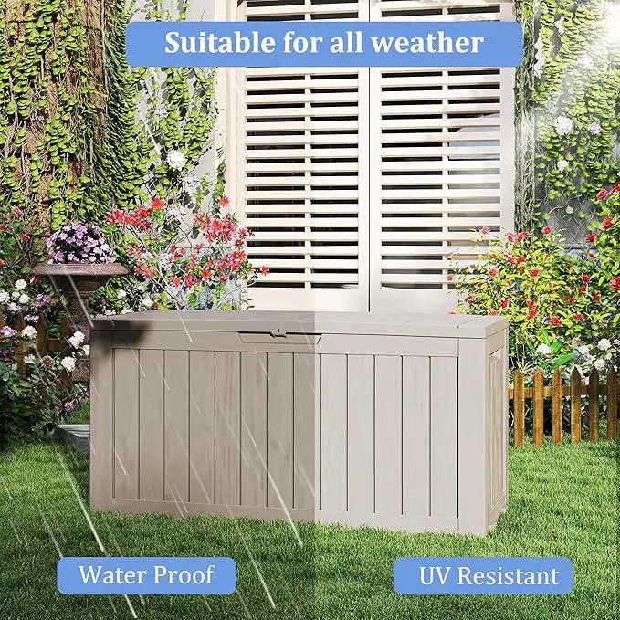 90 Gallon Lockable Resin Deck Box with Wheels, Waterproof & UV-Resistant Outdoor Storage Box for Outdoor Cushion Storage, Garden Tools & Pool Accessories Storage, Gray by GreenHaven Gardens