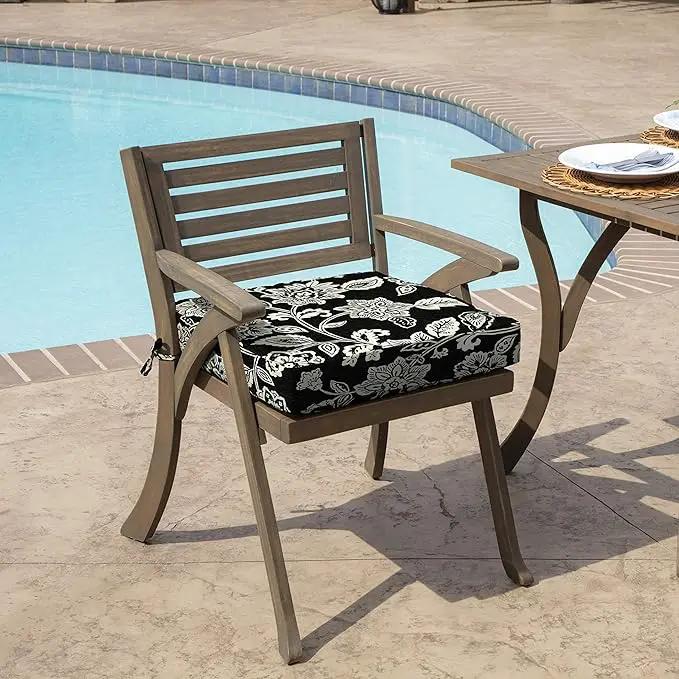 Arden Outdoor Seat Cushion, 19 x 19, Rain-Proof, Fade Resistant Ashland Black Jacobean by GreenHaven Gardens