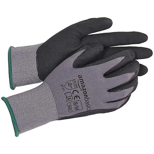 Amazon Basics Micro-Foam Nitrile Coated Work Gloves, Nylon Liner Fiber, Touch Screen, Size 8/M, 12 Pairs, Grey by GreenHaven Gardens