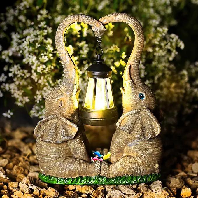 Elephant Statue Easter Garden Decor with LED Solar Lights-Set of 2 Good Luck Elephant Outdoor Statue Christmas Decorations for Yard Patio,Porch,Home -Mothers Day Gifts for Women, Mom, Grandma by GreenHaven Gardens