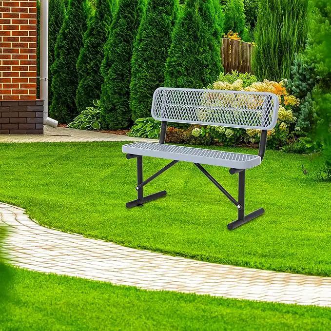 4/6/8 Feet Park Bench for Outside Heavy Duty Metal, Garden Benches Outdoor Bench with Backrest & Portable Frame, for Shopping Malls Stores Parks Patios Decks, Grey by GreenHaven Gardens
