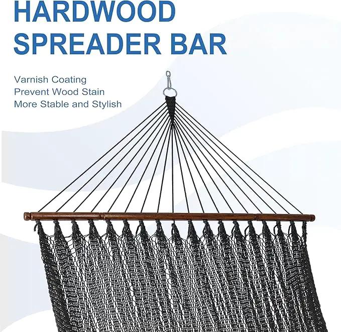 Lazy Daze Hammocks 10.5 FT Double 2 Person Caribbean Rope Hammock, Hand Woven Polyester Hammock with Spreader Bars, for Outside Outdoor Backyard Patio Poolside,450 LBS Capacity, Gray by GreenHaven Gardens