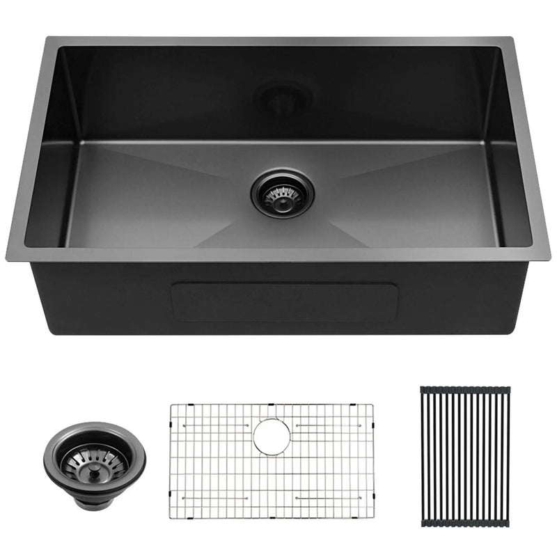 28" Undermount Kitchen Sink 16 Gauge 10" Deep Single Bowl - Gunmetal Black by HouseOfZazla
