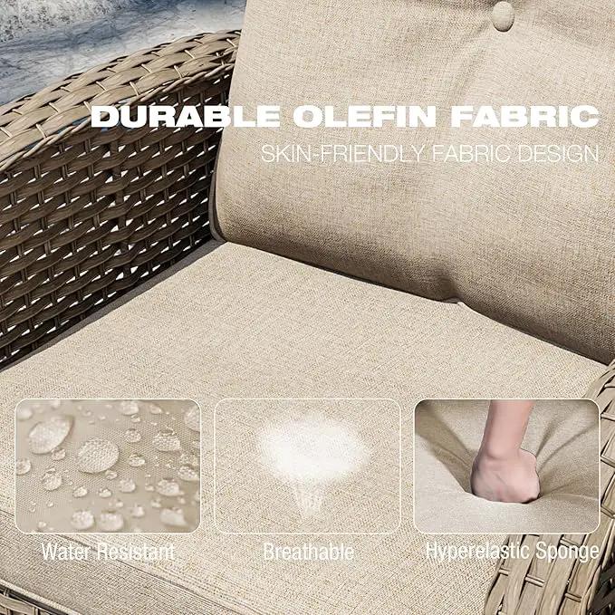 Joyside Outdoor Swivel Rocker Chairs, 6 Piece Wicker Patio Set with Thick Cushion and Side Table, Rattan Patio Swivel Rocking Chairs for Porch, Deck Use (Natural/Beige, 6 PCS) by GreenHaven Gardens