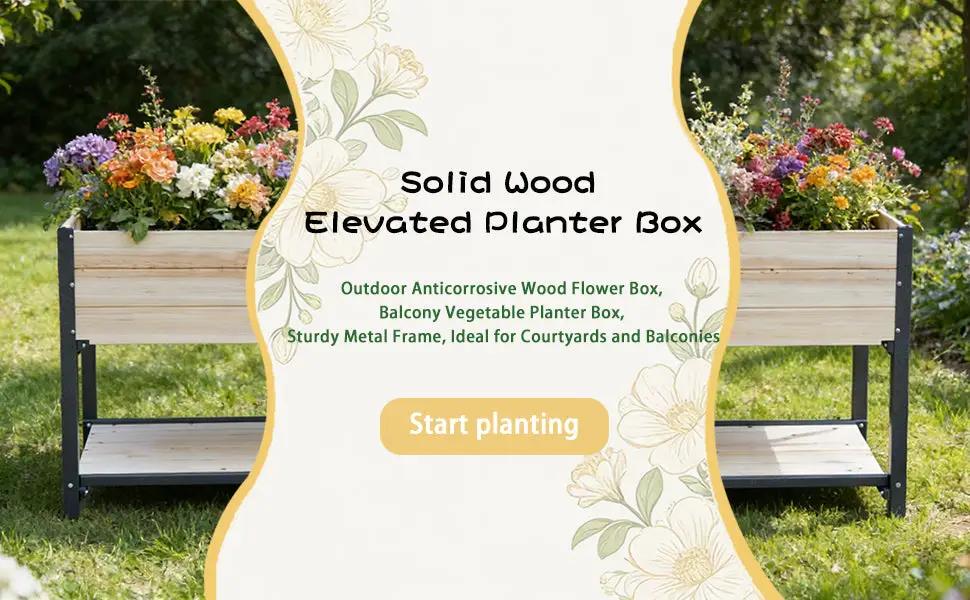 Solid Wood & Iron Frame Raised Garden Bed by HouseOfZazla