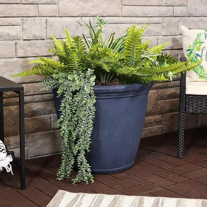 Sunnydaze 24-Inch Anjelica Large Plastic Pot for Plants - Outdoor Polyresin Round Planter with Drillable Drainage Holes - Slate by GreenHaven Gardens