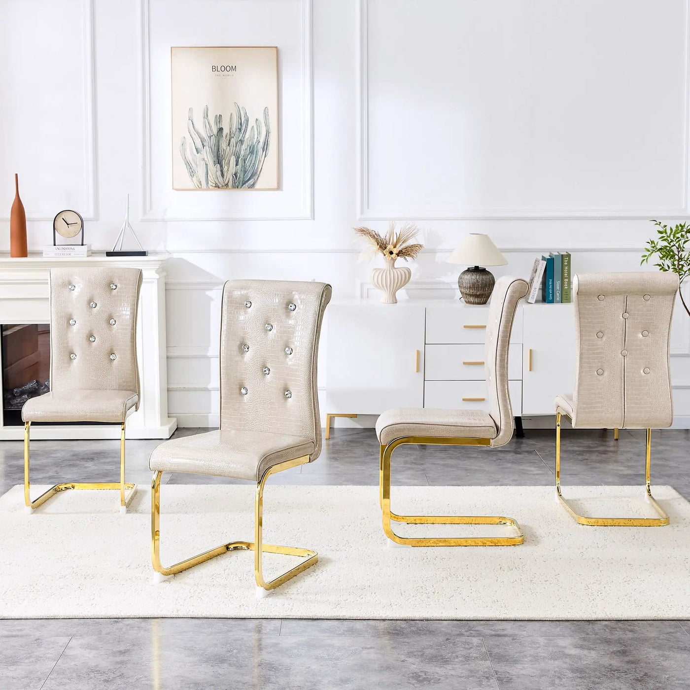 Elegant Design Alligator Skin Upholstered Dining Chairs by Unique Piece Furniture