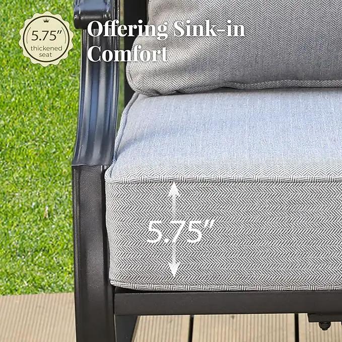 Patio Furniture Set with Fire Pit Table, 5 Pcs Metal Outdoor Conversation Set, 4 Swivel Chairs with 5.75" Extra Thick Cushion and 28" Fire Pit Table for Backyard Deck, Grey