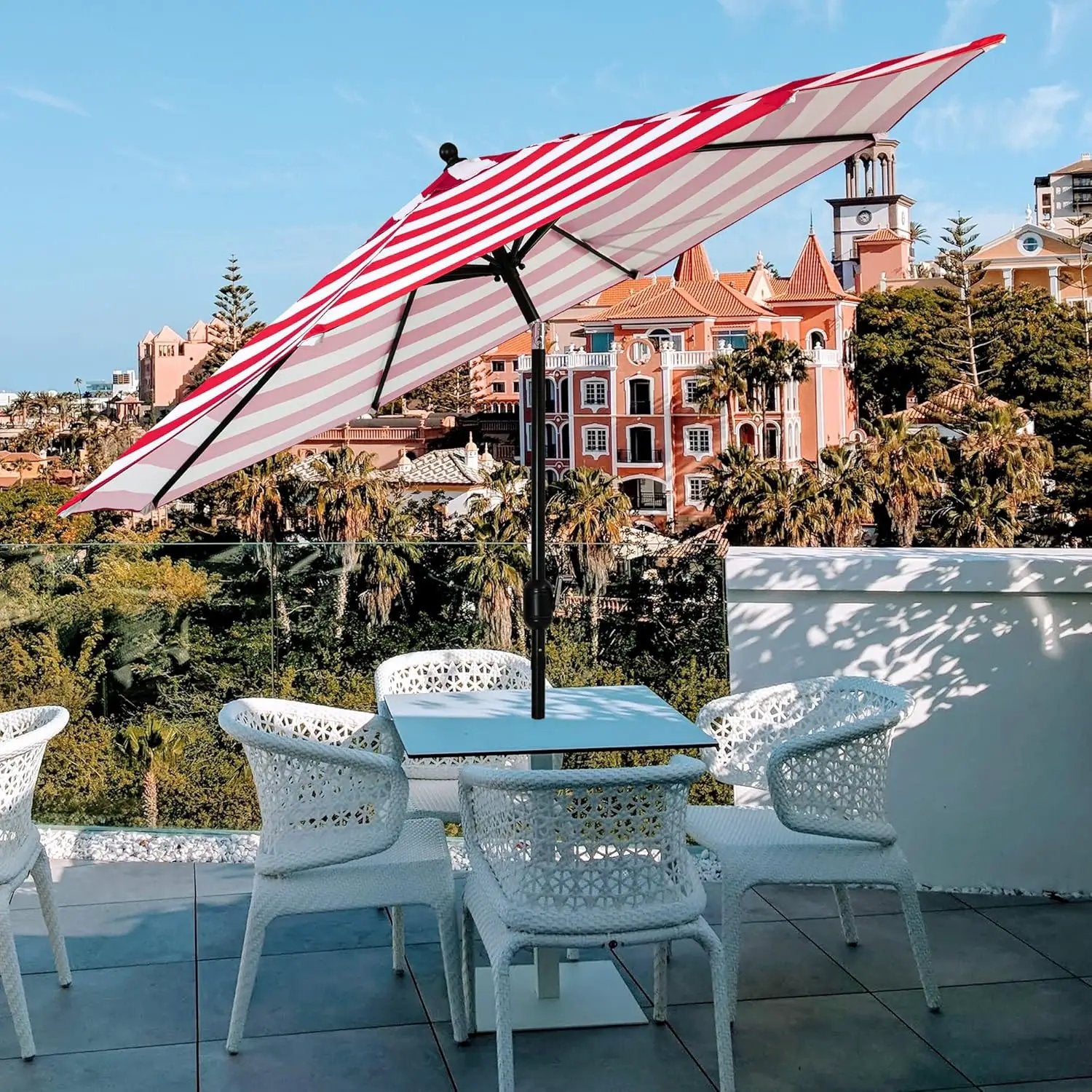 Sunnyglade 9' Patio Umbrella Outdoor Table Umbrella with 8 Sturdy Ribs (Red and White) by GreenHaven Gardens