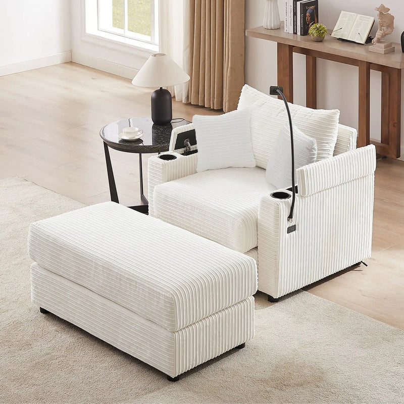 Modern Style Loveseat Sofa Sectional Sofa Couch With Storage Space, A Movable Ottoman, Two USB Ports, Two Cup Holders, A Phone Holder For Living Room by HouseOfZazla