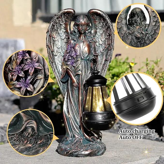 Solar Angel Outdoor Garden Decor Statues – 13.2 inches Solar Outdoor Sculptures for Outside Yard Art Patio Balcony Front Lawn Ornaments Gifts for Mom Grandma Women（Bronze） by GreenHaven Gardens