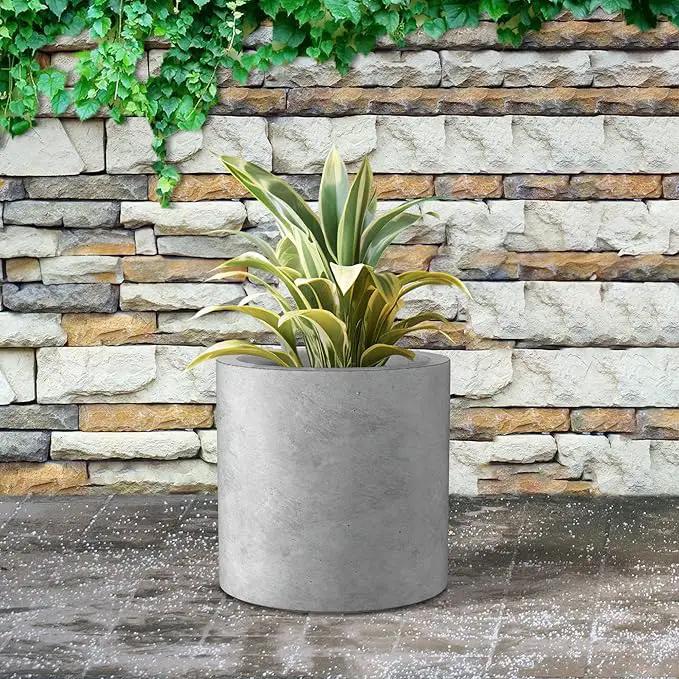 Kante 12.6" Dia Round Concrete Planter, Modern Style Large Cylindrical Plant Pot with Drainage Hole and Rubber Plug for Indoor Outdoor Patio, Natural Concrete by GreenHaven Gardens