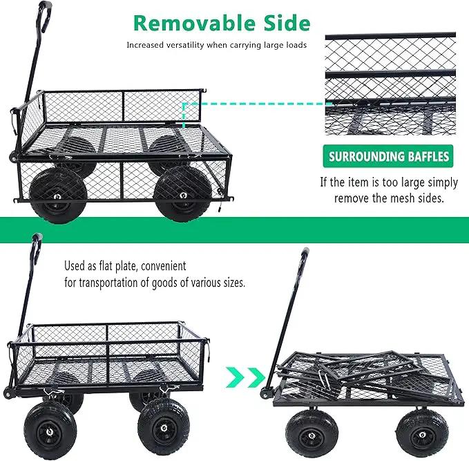 400 Lbs Capacity Mesh Steel Garden Cart Folding Utility Wagon with Removable Sides Multi-Purpose by GreenHaven Gardens