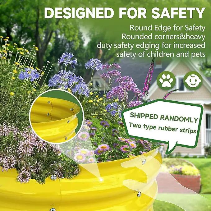 Raised Garden Bed 4x2x1ft Large Galvanized Raised Garden Beds Kit 1Pack Outdoor Yellow Planter Box with Rubber Stripe and Safety Gloves for Vegetables, Fruits, Flowers by GreenHaven Gardens