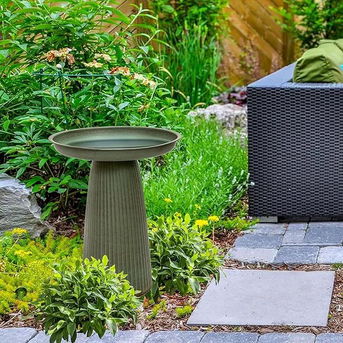 Sunnydaze Gleeful Garden Metal Bird Bath for Outdoors - Large Decorative Iron Birdbath - 23-Inch - Matte Green by GreenHaven Gardens