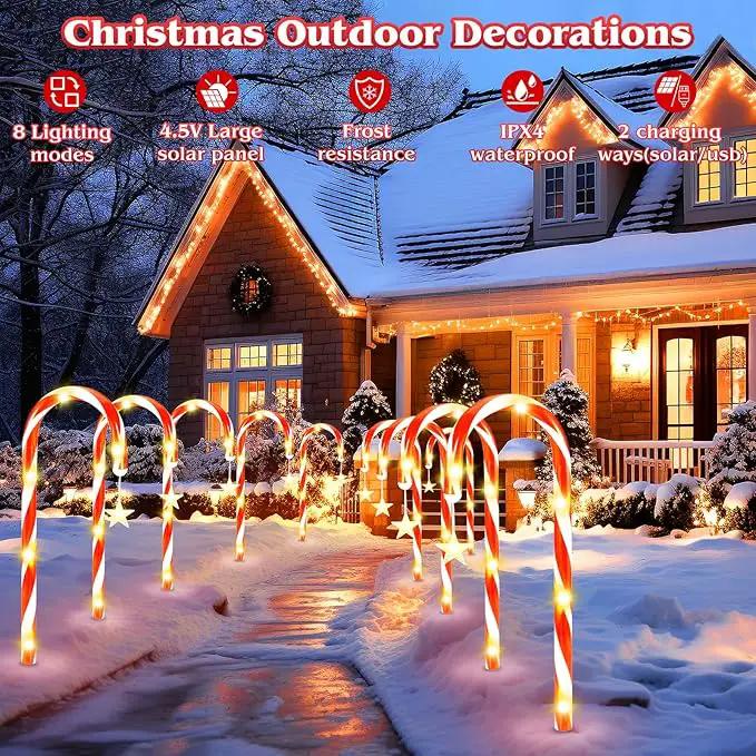 19.3in Christmas Solar Candy Cane Lights, 10 Pcs Pathway Light with Star 8 Flashing Modes, Outdoor Christmas Decorations for Outside Path, Walkway, Driveway, Sidewalk, Porch, Yard, Garden by GreenHaven Gardens