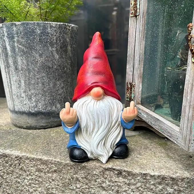 Middle Finger Gnome Statue 7.8in， Naughty Garden Gnome Statue Decoration and Lawn Ornament - Funny Garden Gnomes for Outdoor or Home Decor, Red, WSH004 by GreenHaven Gardens