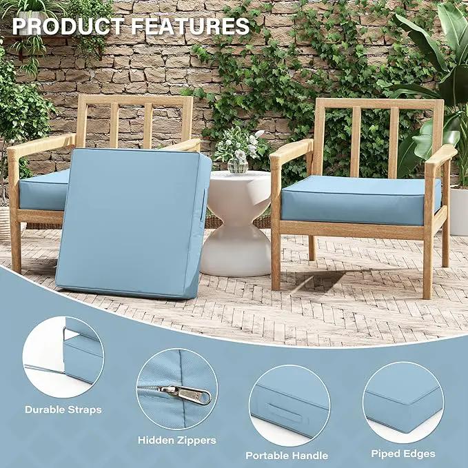 Patio Chair Cushions 24 X 24 X 5 Inch Waterproof Outdoor Seat Cushions for Patio Furniture, Outdoor Sofa Couch Pads with Ties & Handle, Set of 2, Light Blue by GreenHaven Gardens