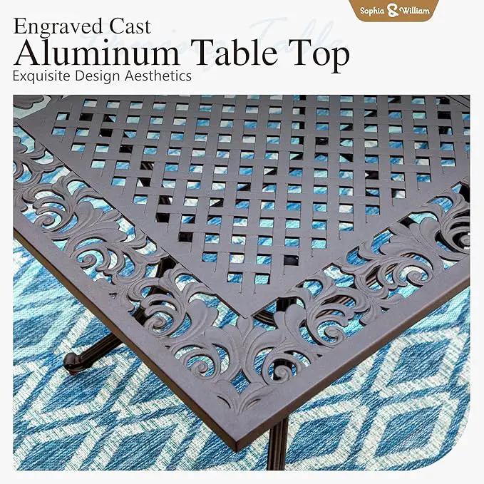 Sophia & William 7 Pieces Cast Aluminium Patio Dining Set for 6, Outdoor Swivel Rocking Chairs and Rectangular Table with 2.3" Umbrella Hole for Porch Backyard Deck, Bronze by GreenHaven Gardens