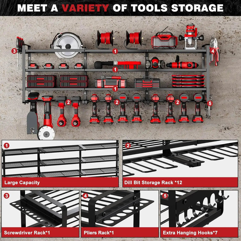 48" Large Power Tools Organizer Wall Mount,12 Drill Holder for Garage, Workshop Heavy Duty Storage Rack by GreenHaven Gardens