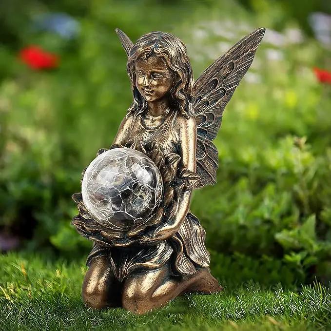 Garden Statues Outdoor Flower Fairy Decor,Solar Powered Outdoor Resin Statues-Patio Lawn Yard Porch, Funny Garden Fairies Ornaments Figurines for Outside Garden Gifts,8.31 Inches Tall by GreenHaven Gardens