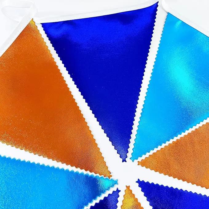 Orange Blue Party Decorations Metallic Fabric Triangle Pennant Flag Bunting Banner Garland for Birthday Baby Shower Graduation Bridal Shower Wedding Bachelorette Engagement Space Theme Party Supplies by GreenHaven Gardens