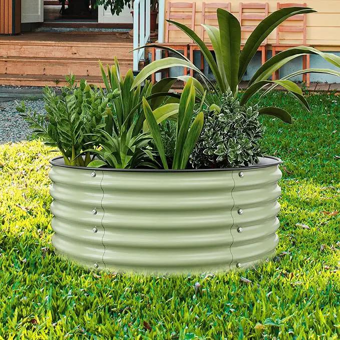 Round Raised Garden Bed Kit, 3.5x3.5x1.4Ft Outdoor Zinc-Aluminum-Magnesium Metal Flower Beds Stainless Steel Patio Ground Planter for Planting Vegetables (Light Green) by GreenHaven Gardens