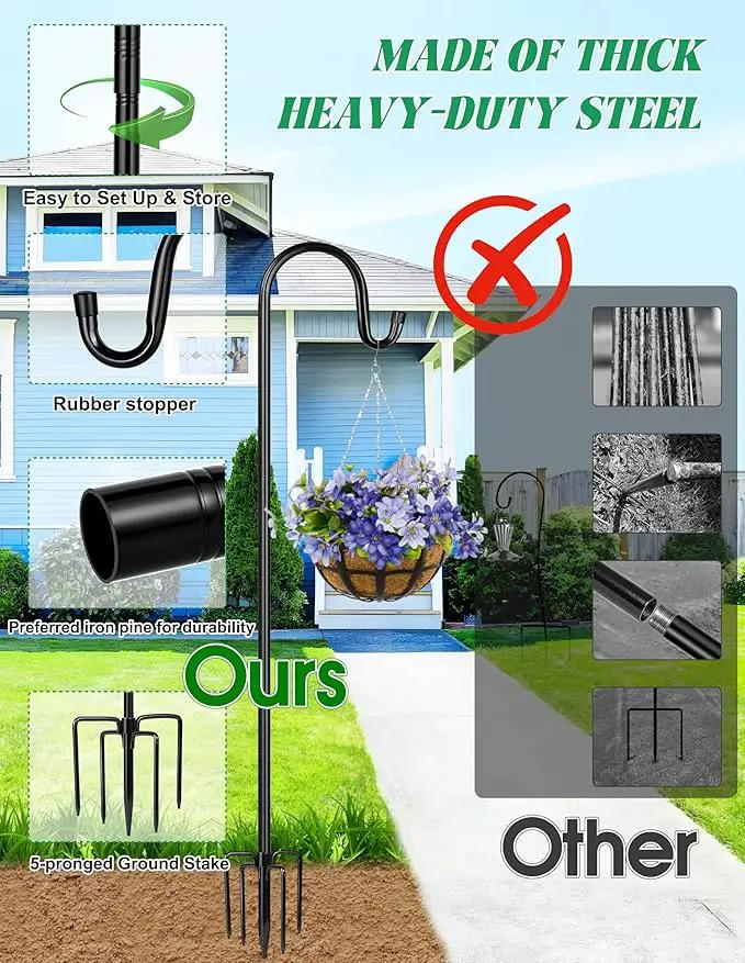 XDW-GIFTS Bird Feeder Pole for Outdoor, 2-Pack 76 Inch Shepherds Hooks Heavy Duty Garden Pole for Hanging Plant Basket, Solar Light Lanterns, Garden Plant Hanger Stands with 5 Base Prongs by GreenHaven Gardens