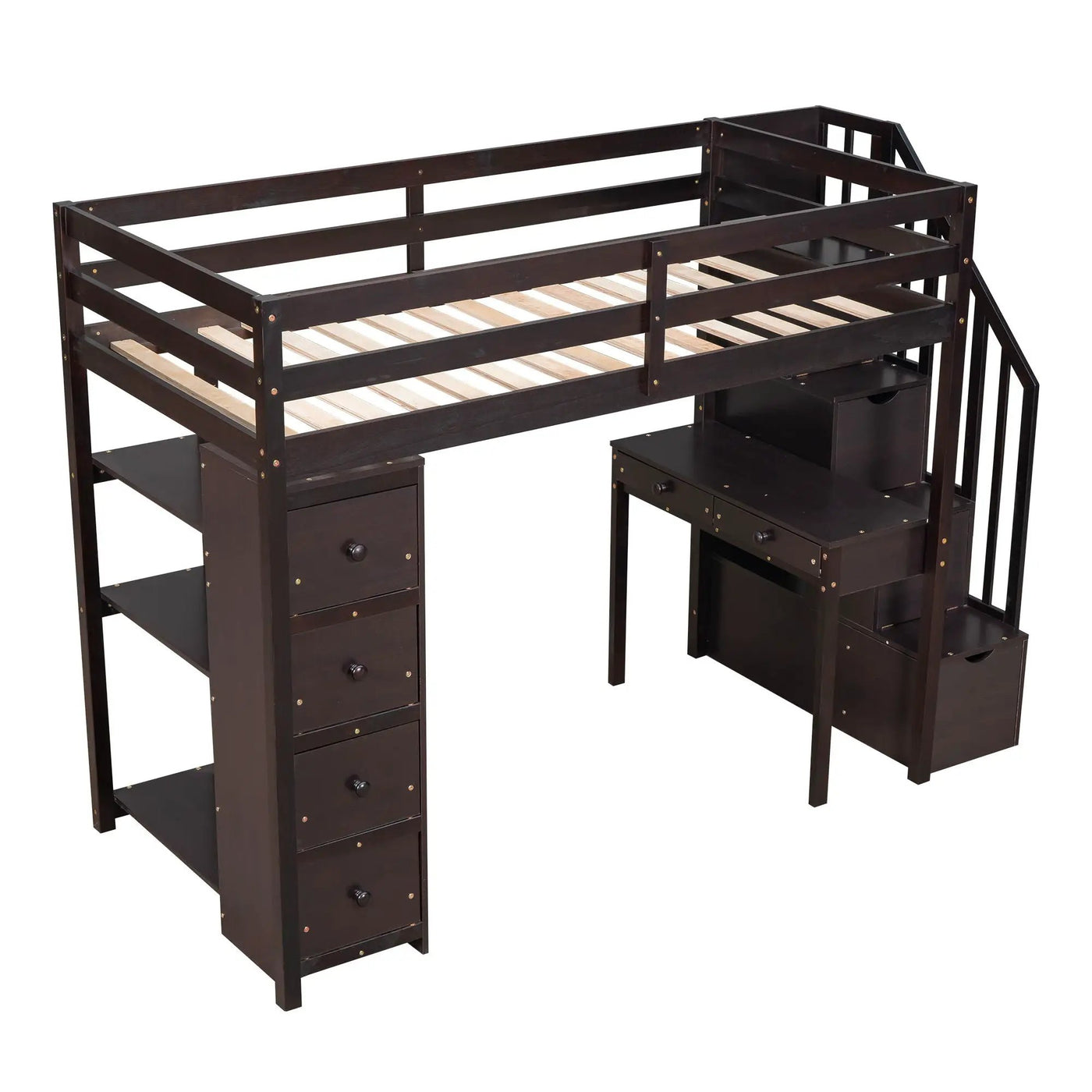 Loft Bed With Storage Drawers, Desk And Stairs With Shelves by Unique Piece Furniture
