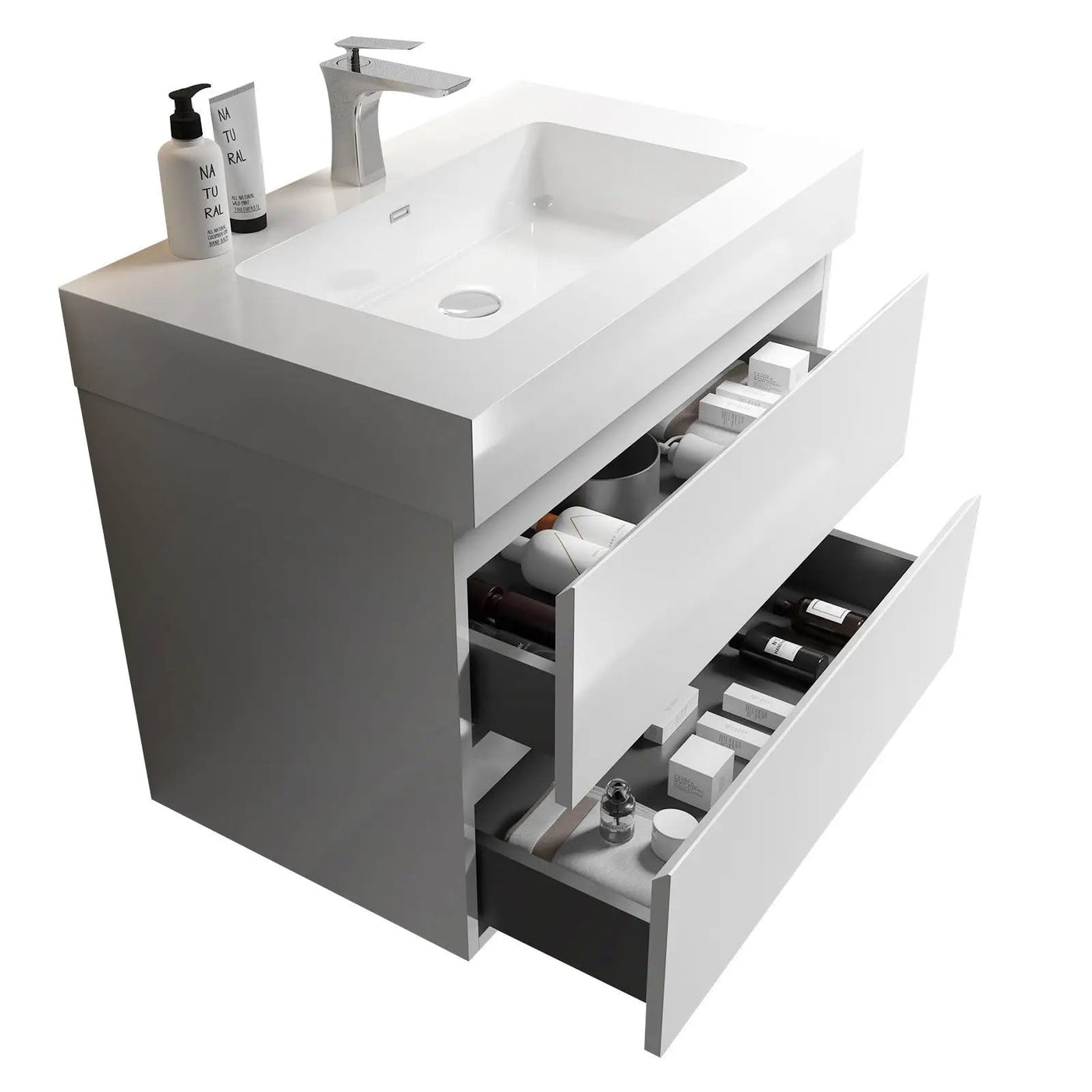 Alice - Bathroom Vanity With Large Storage, Sink Wall Mounted Floating Bathroom Vanity For Modern Bathroom, One-Piece Sink Basin Without Drain And Faucet by HouseOfZazla