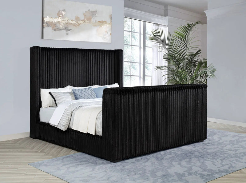 Centergrove Upholstered Eastern King Wingback TV Bed Black by Unique Piece Furniture