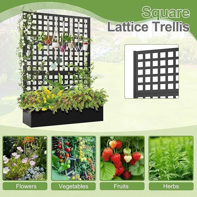 Metal Raised Garden Bed, Trellis Planters Bed with Drainage Holes for Climbing Plants, Vegetables Outdoor Privacy Screen with Planter Box 73"x47"x16", Black by GreenHaven Gardens