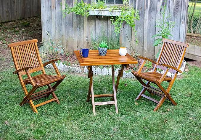 TeakCraft Teak Folding Arm Chair - 2 Piece Foldable Chairs Set - Fully Assembled - Solid Wooden Outdoor, Indoor- Wood Dining Room, Kitchen, Patio, Bistro Chairs, The Mille by GreenHaven Gardens