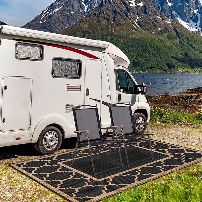 GENIMO 4 ' x 6 ' Outdoor Rug for Patio Clearance, Waterproof Indoor Outdoor Plastic Straw Rugs Carpet, Reversible Outside Area Rv Mat for Camping, Balcony Porch, Deck, Picnic, Beach (Black & Brown) by GreenHaven Gardens