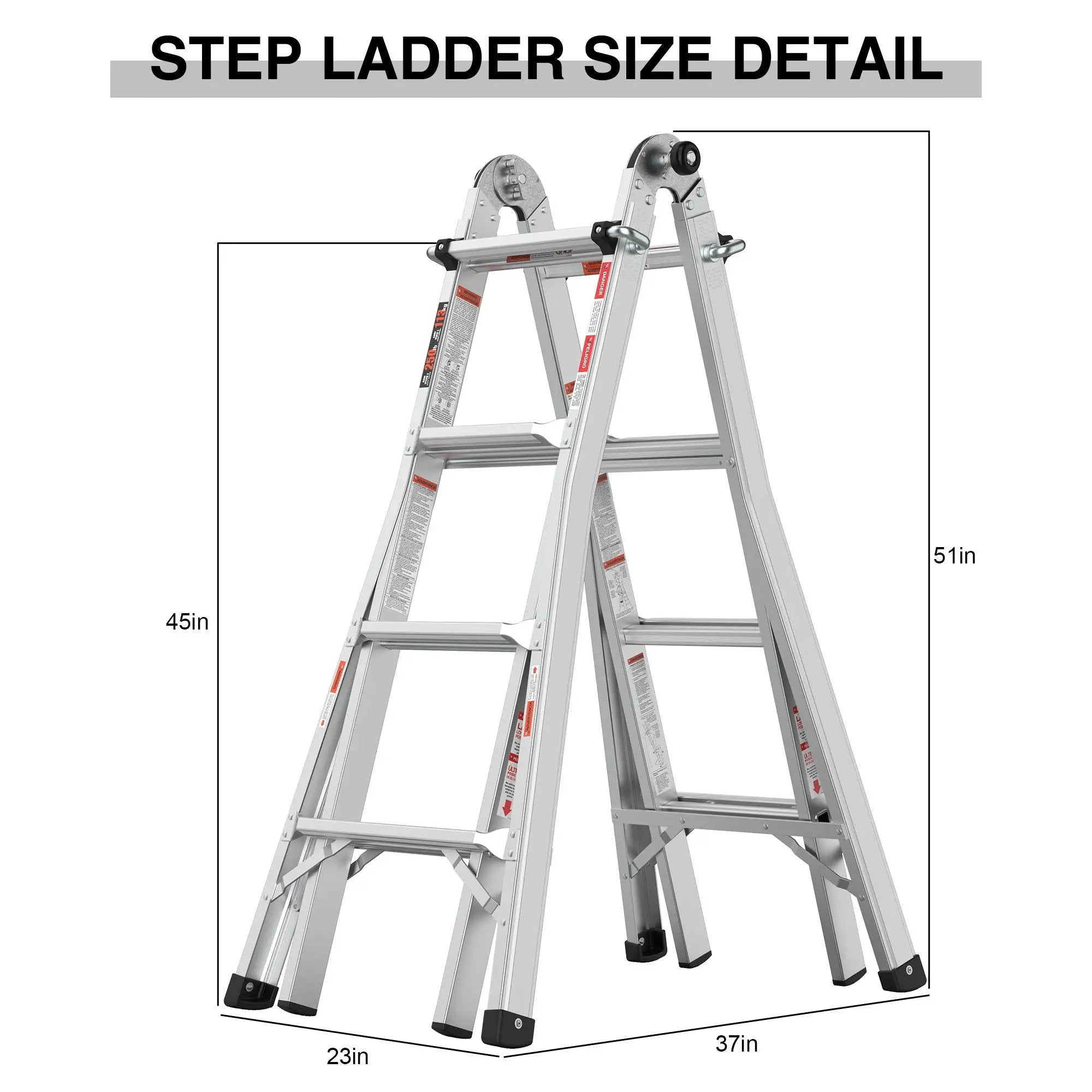 Multi-Position Foldable Aluminum Ladder, A-Frame And Straight Ladder, Ansi 250Lbs - Gray by HouseOfZazla