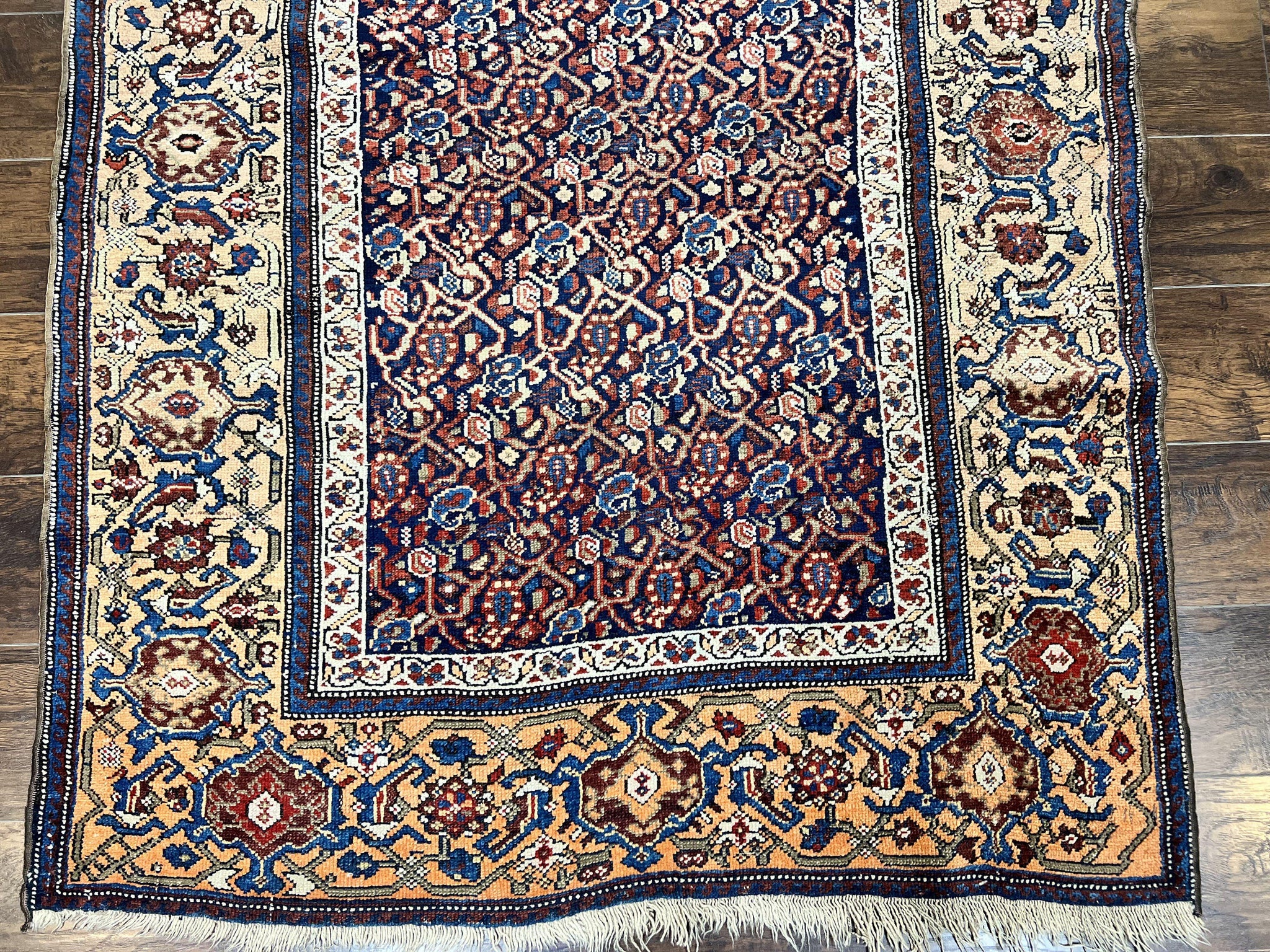 Persian Senneh Rug 4x8, Wool Hand Knotted Antique Kurdish Carpet, Navy Blue Oriental Area Rug, 4 x 8 Rug by Jewel Rugs
