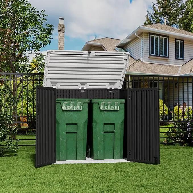 HOMSPARK Storage Shed Weather Resistance, Multi-Purpose Outdoor Storage Cabinet for Backyards and Patios, Horizontal Storage Shed for Lawnmower, Patio Accessories (Black & White, X Large - 48 cu.ft) by GreenHaven Gardens
