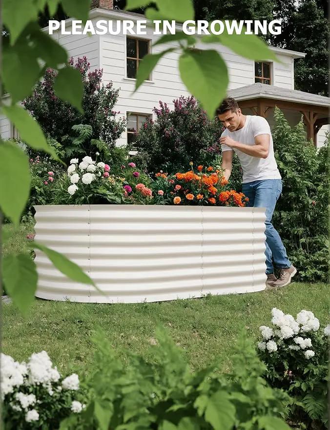 2 Pcs Raised Garden Beds Outdoor 8x4x2ft - Galvanized Steel Planter Box for Vegetables, Flowers, Rust-Resistant Garden Box, Easy Assembly Raised Beds, Durable Planters for Outdoor Plants, Beige by GreenHaven Gardens