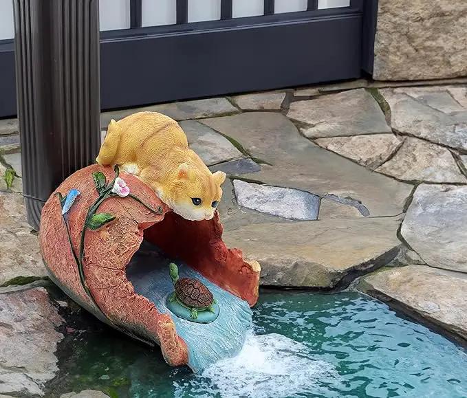 Funny Cat Garden Sculpture & Statue, Outdoor Decor Ornament, Gutter Diverter Rain, Downspout Extender, Eco-Friendly Resin, Splash Block, Perfect for 3"x4" Gutters, Unique Gift by GreenHaven Gardens