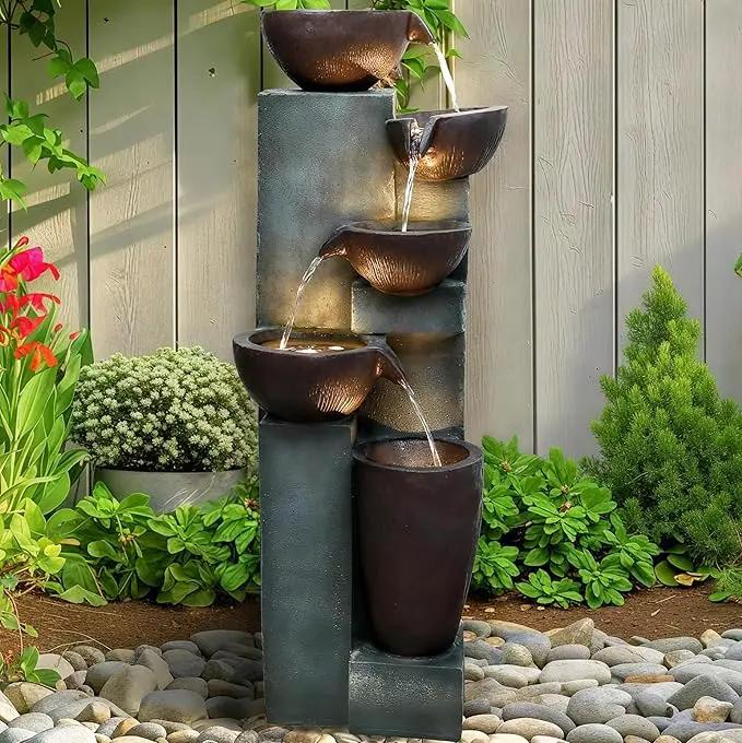 Naturefalls 39.7in.Modern Outdoor Fountain -5-Tier Resin Water Feature, Indoor Outdoor Garden Waterfall Fountain with Contemporary Design&LED Lights for Patio, Yard, Deck, House, Office, Home Decor by GreenHaven Gardens