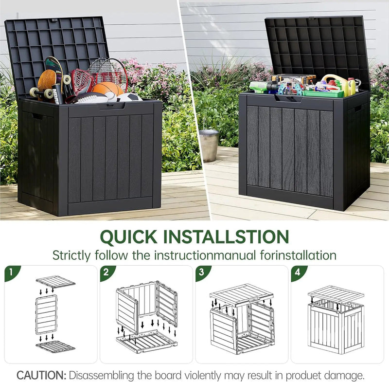 KAMABOKO Deck Box, 35 Gallon Resin Indoor and Outdoor Storage Boxes Waterproof for Garden Tools, Pool Accessories Storage Bench, Patio Furniture and Cushions with Lockable Lid, Black by GreenHaven Gardens
