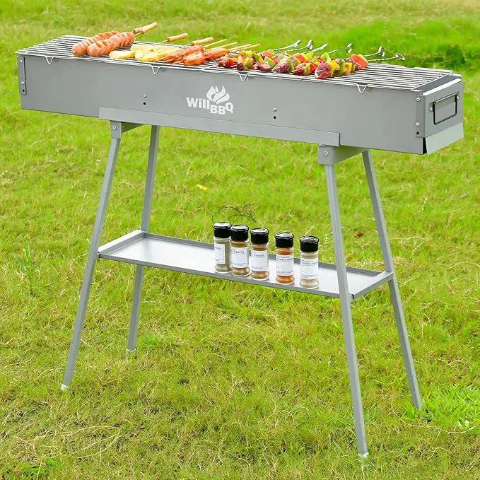 Charcoal Grills Commercial Quality Portable Multiple Size Hibachi BBQ Lamb Skewer Folded Camping Barbecue Grill for Garden Backyard Party Picnic Travel Outdoor Cooking Use(39.4x7.1x5.1 inch) by GreenHaven Gardens