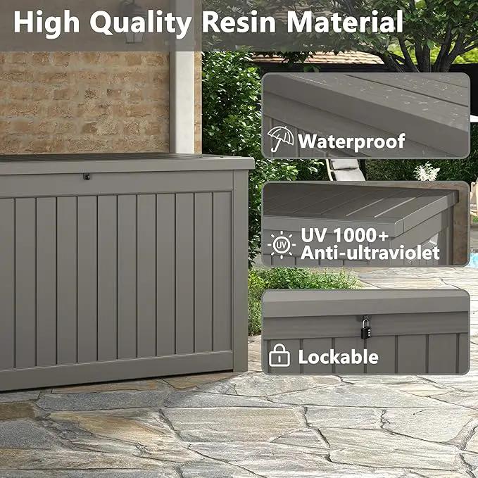 NUNU LAB 230 Gallon Large Resin Deck Box, Waterproof Outdoor Storage Box, Lockable Storage Bin for Patio Furniture, Garden Tools, Pool Accessories, UV-Resistant & All-Weather, Grey by GreenHaven Gardens