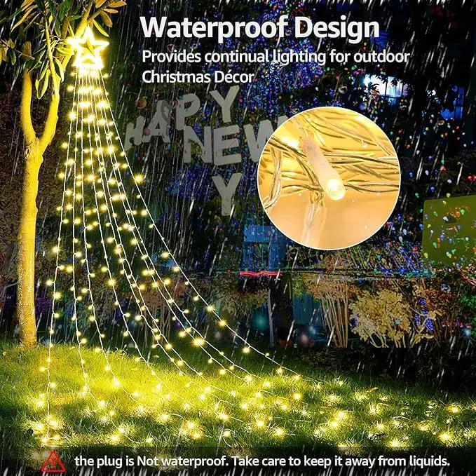 BlcTec Outdoor Christmas Decorations, 317 LED Christmas Lights with 9 Strands 11.9ft Waterfall Christmas Tree Lights, 8 Modes, Waterproof, Topper Star & Timer for Yard Patio Xmas Décor, Warm White by GreenHaven Gardens