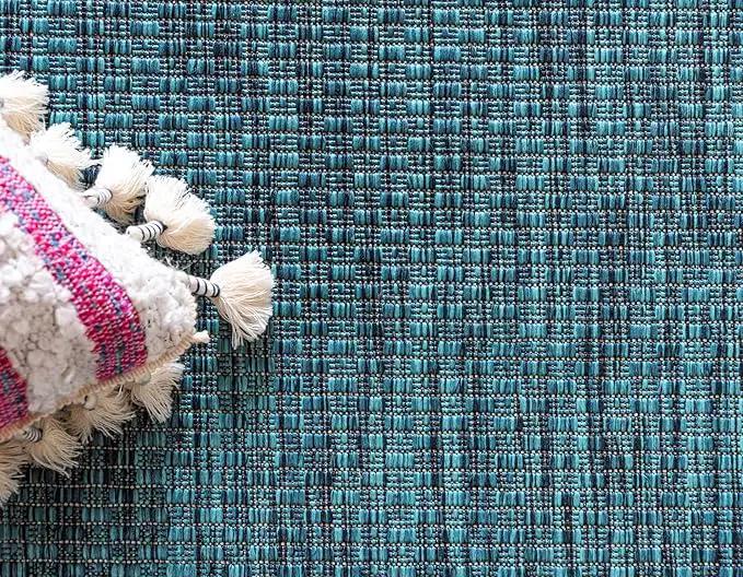 Unique Loom Outdoor Border Collection Area Rug - Soft Border (4' 1" x 6' 1" Rectangle, Teal/ Ivory) by GreenHaven Gardens
